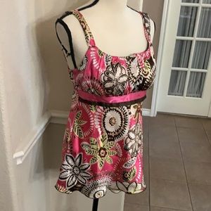 Pink & brown silky peplum top Size M